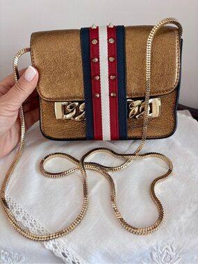 Vintage Staccato Metallic Bronze Studded Crossbody Mini Bag.